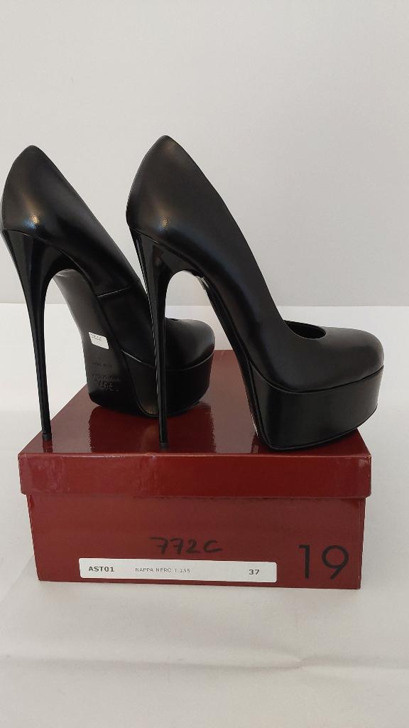 774C* 1969 sexy zwarte leren pumps met hoge hak (37), Kleding | Dames, Pumps, Verzenden, Zwart, Nieuw