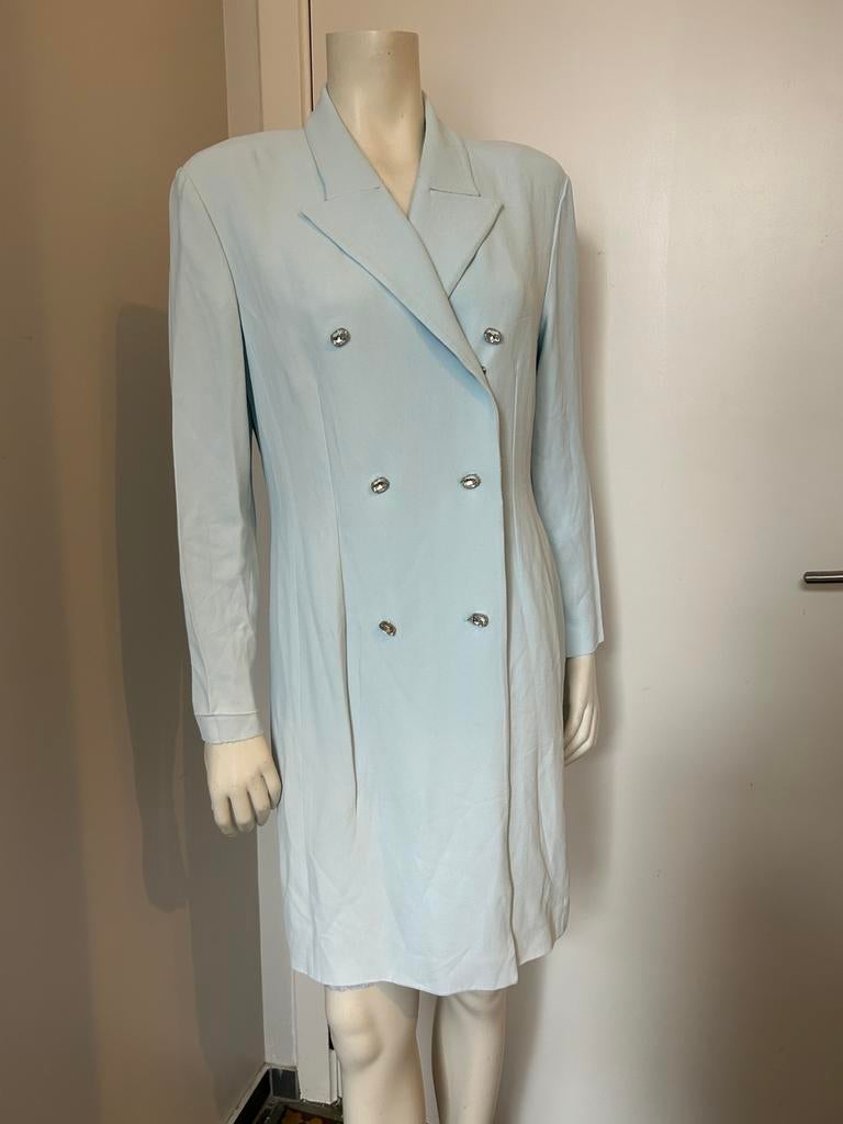 Guy Laroche FR40 Vintage hemelsblauwe lange blazerjas, Ophalen of Verzenden, Zo goed als nieuw, Blauw