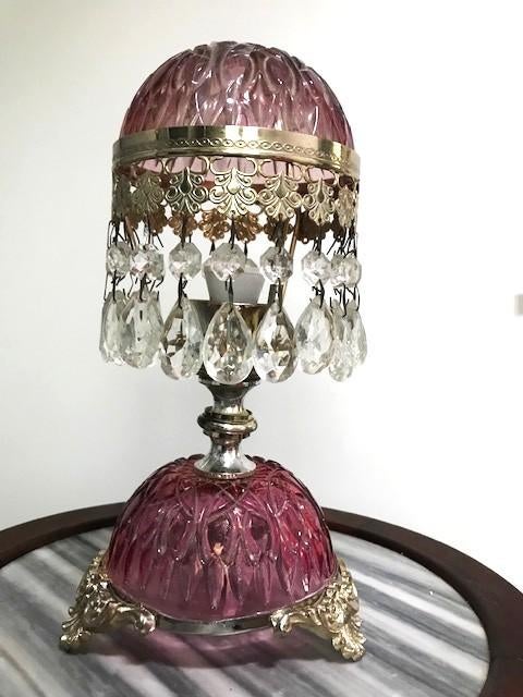 Lampe boudoir Michelotti cristal taillé rose & argent✨😍💎👌, Antiquités & Art, Antiquités | Éclairage, Enlèvement ou Envoi