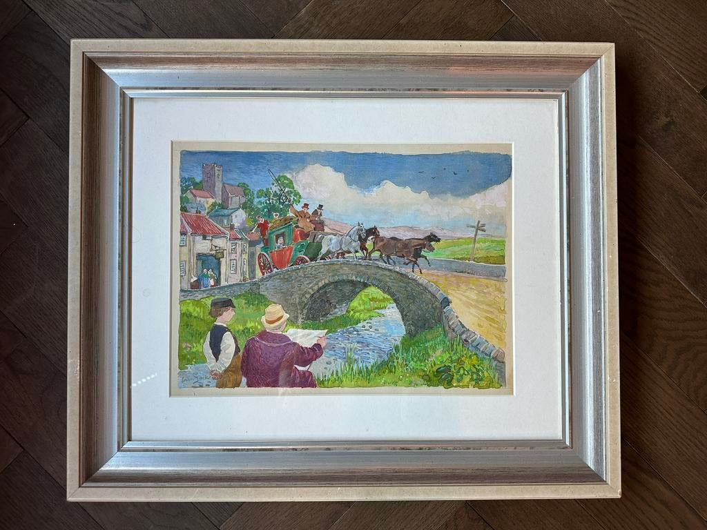 Prachtige aquarel schets van Anton Pieck!, Antiek en Kunst, Kunst | Schilderijen | Klassiek, Ophalen