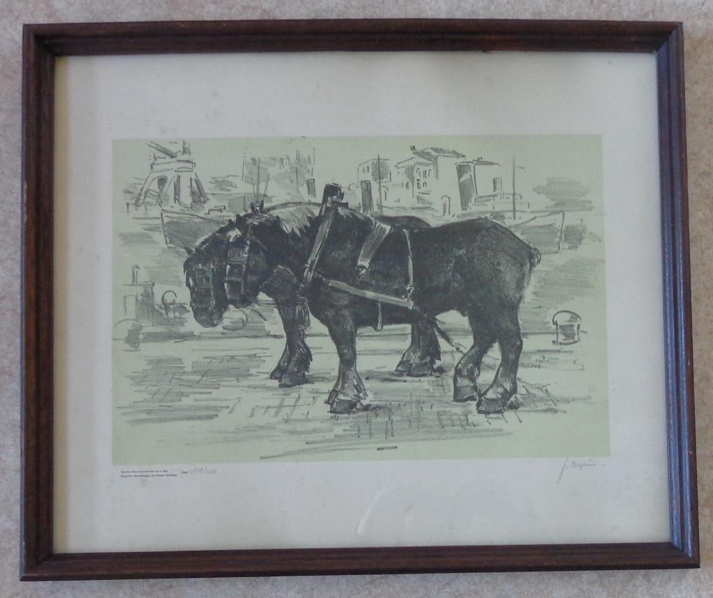 JULIEN CREYTENS / WERKPAARDEN / ZW-W LITHO / 50x60cm / KADER, Ophalen of Verzenden
