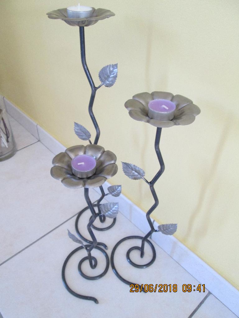 Bougeoirs, lot de 3, en fer forgé sur pied Design., Neuf, 25 à 50 cm, Enlèvement, Métal