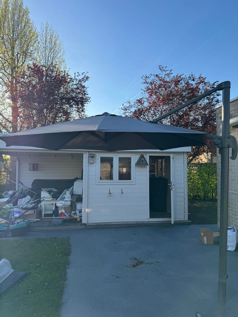 Parasol 300cm met parasolvoeten, Ophalen, Zo goed als nieuw, Parasolvoet