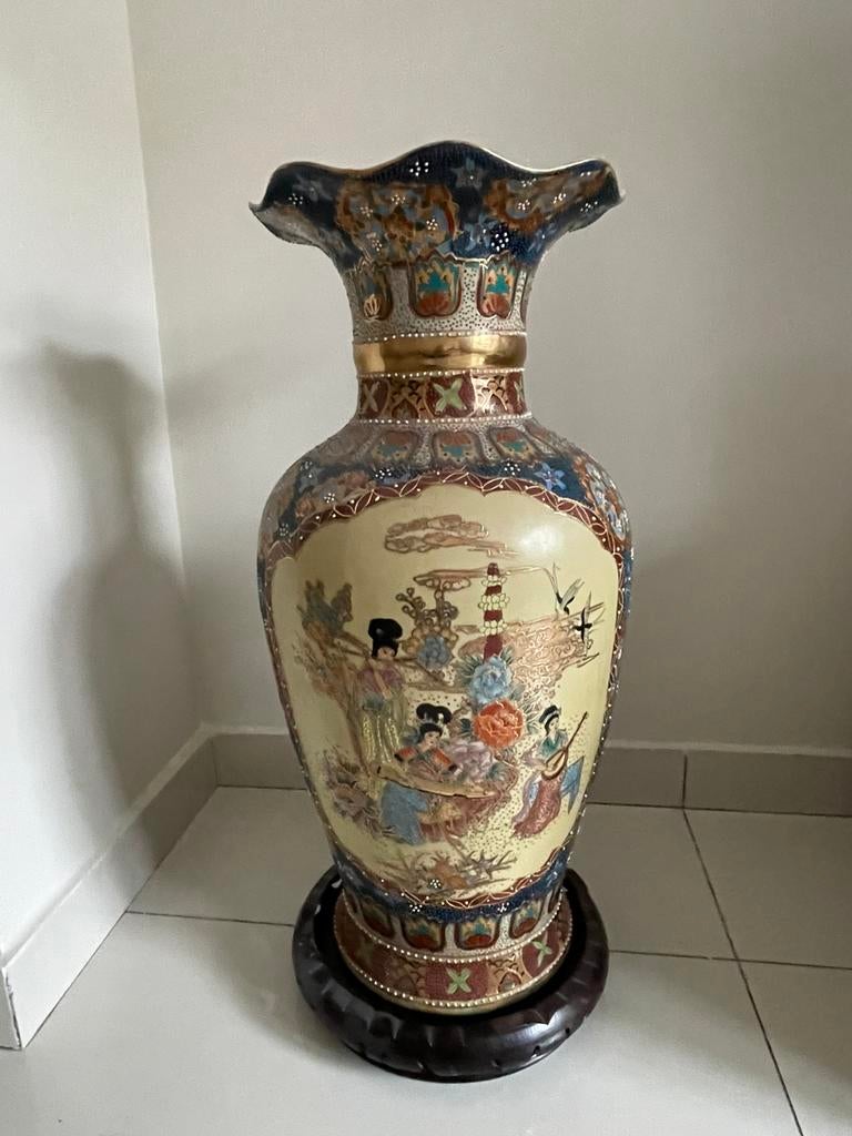 Grote vintage Satsuma-stijl vaas – handgeschilderd, Antiek en Kunst, Ophalen