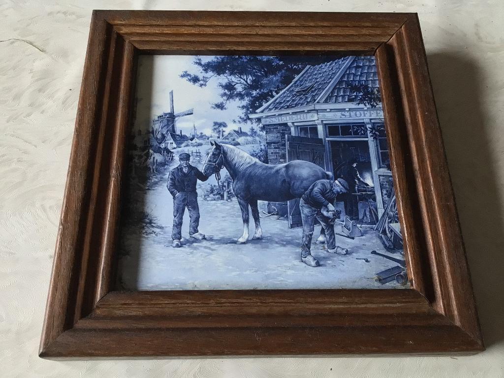 Scène de carrelage bleu de Delft : ferme, cheval, forgeron, Enlèvement ou Envoi