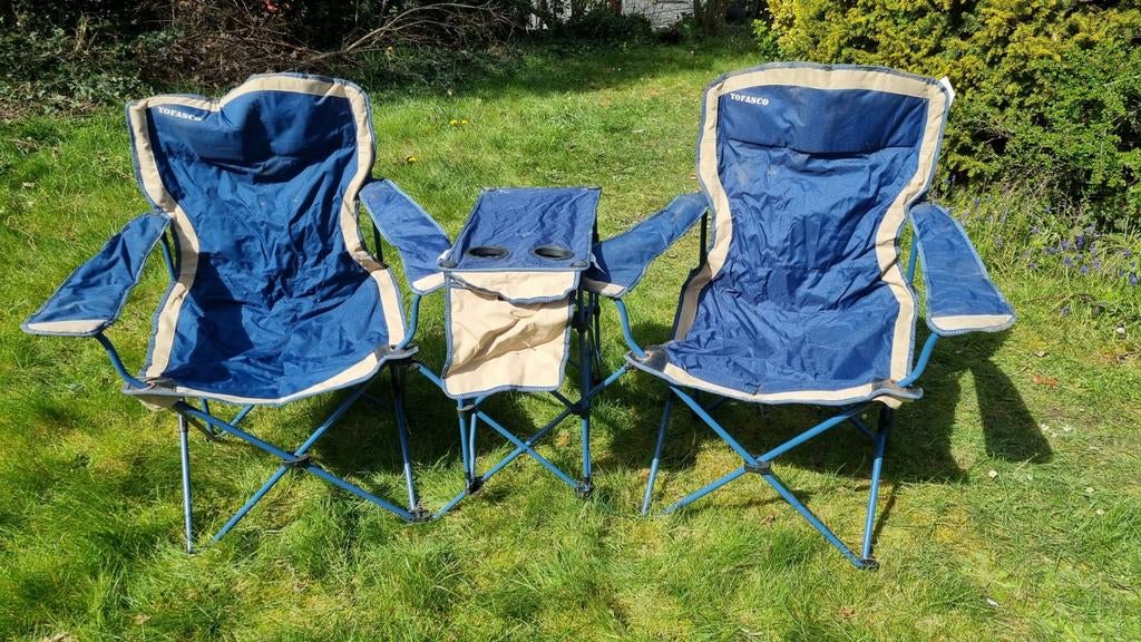 Zetel duo set met tafeltje opklapbaar, Ophalen, Gebruikt, Campingstoel