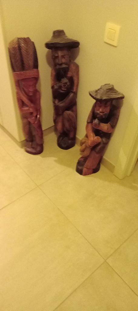 3 statues en bois d'ébène, Antiquités & Art, Autres styles, Bois, Fait main, 50 - 100 cm