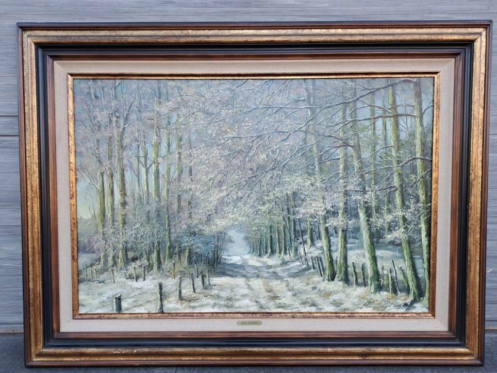 huile sur toile chemin signe marcel henneighen, Antiquités & Art, Enlèvement
