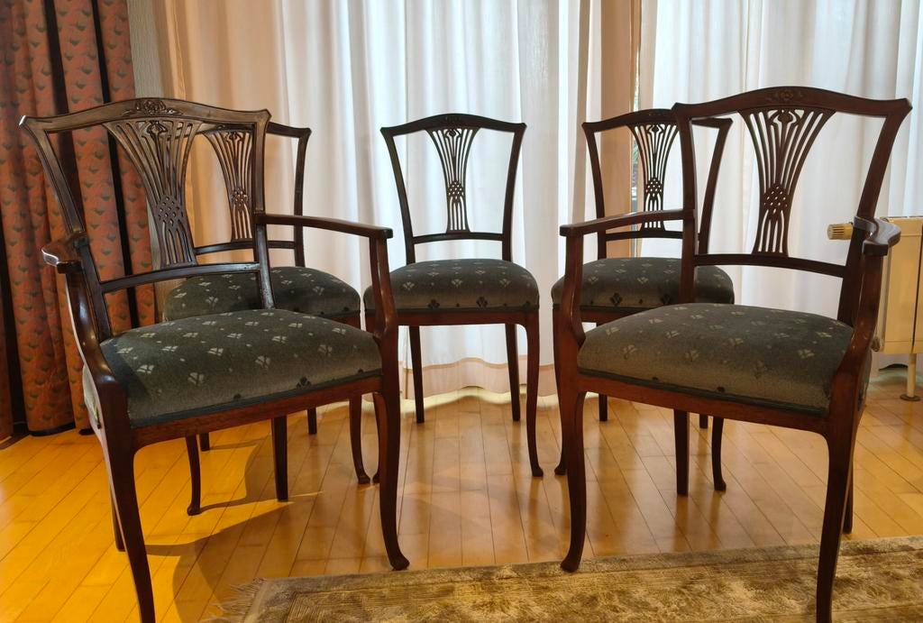 Antieke Engelse Mahonie Art Nouveau stoelen, Ophalen