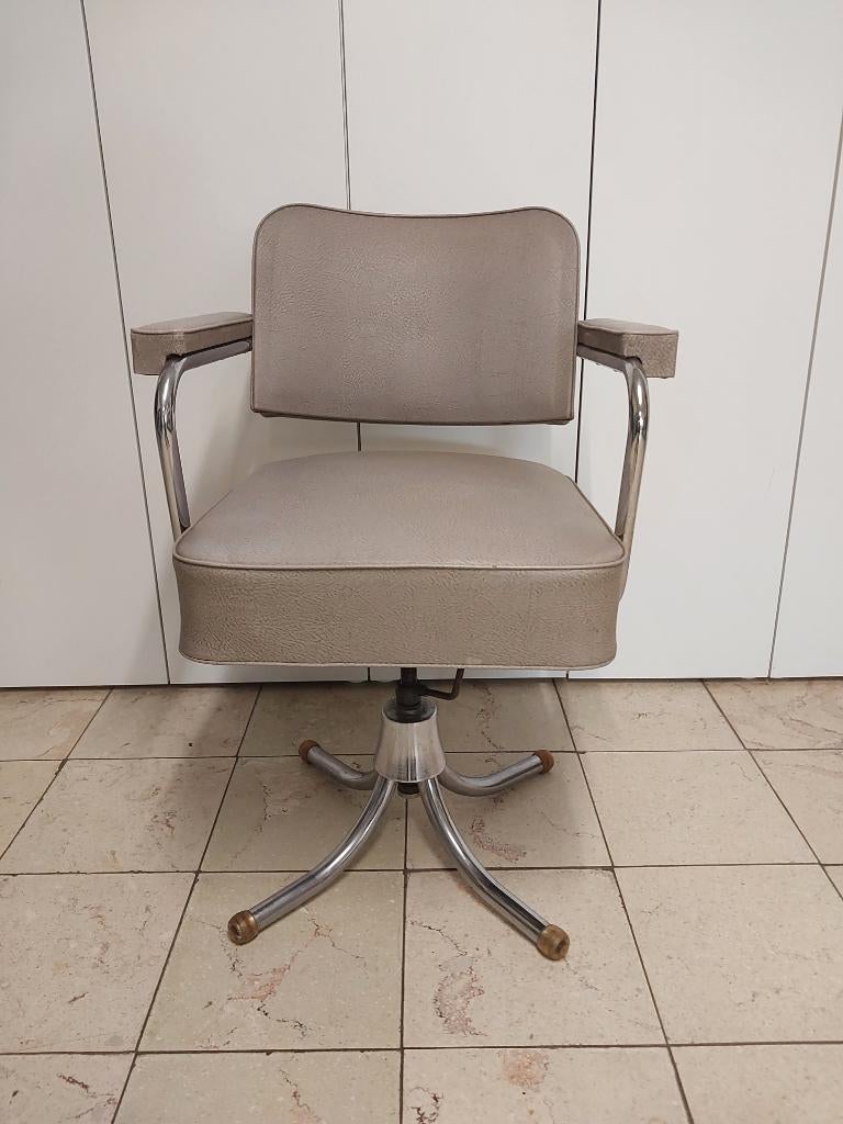 Originele Vintage bureaustoel verstelbaar, Ophalen, Gebruikt, Beige, Bureaustoel