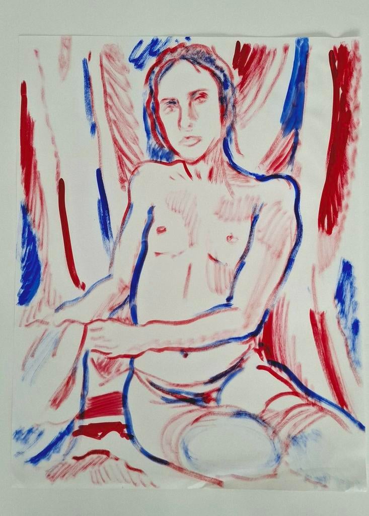 Expressieve gouache tekening – naakt model – 65x50 cm, Antiek en Kunst, Verzenden