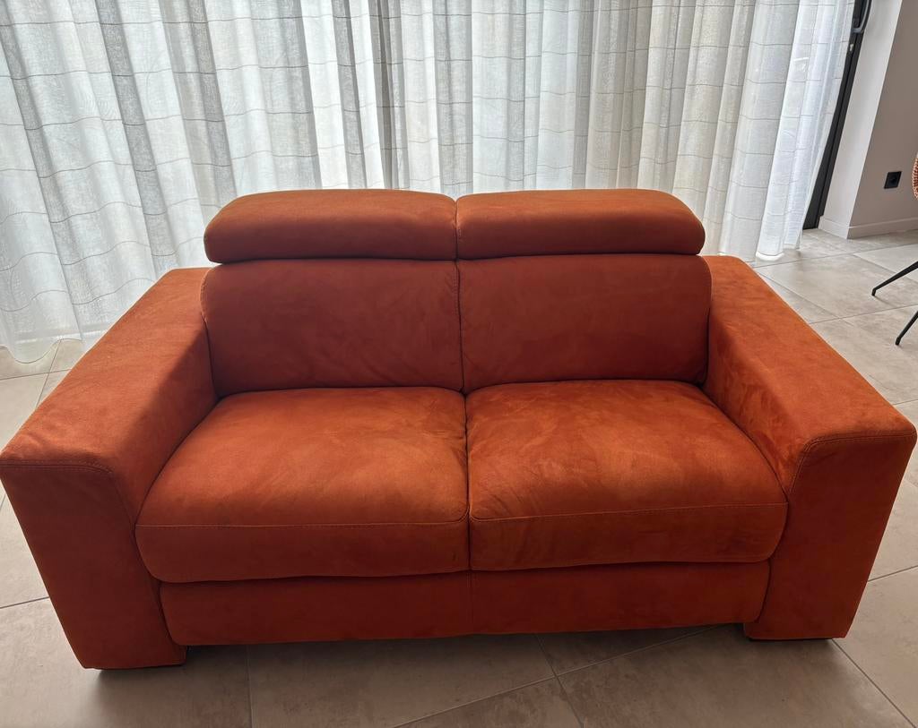 Tweezits-zetel, oranje, 1m60, Huis en Inrichting, Zetels | Zetels, Ophalen, 150 tot 200 cm, 75 tot 100 cm, Zo goed als nieuw