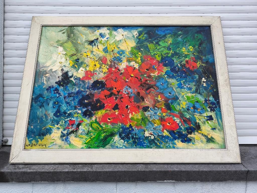 Huile sur toile fleurs signe christian brasseur, Antiquités & Art, Enlèvement