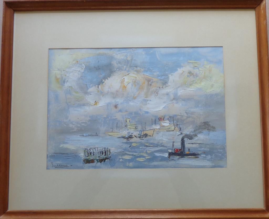 JACK GODDERIS / BOTEN OP RIVIER / OLIEVERF / 48x58cm / KADER, Ophalen of Verzenden