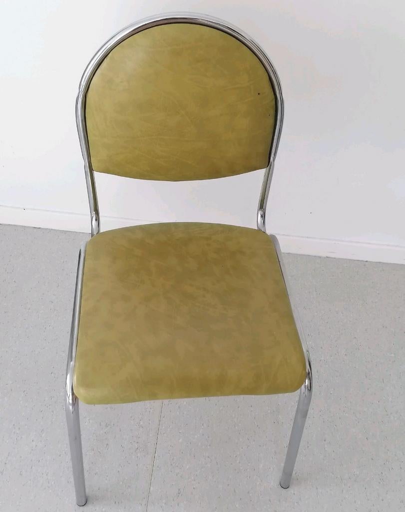 🟩 2 Superbes chaises skaï vertes +2 tabourets acier chromé, Enlèvement, Utilisé
