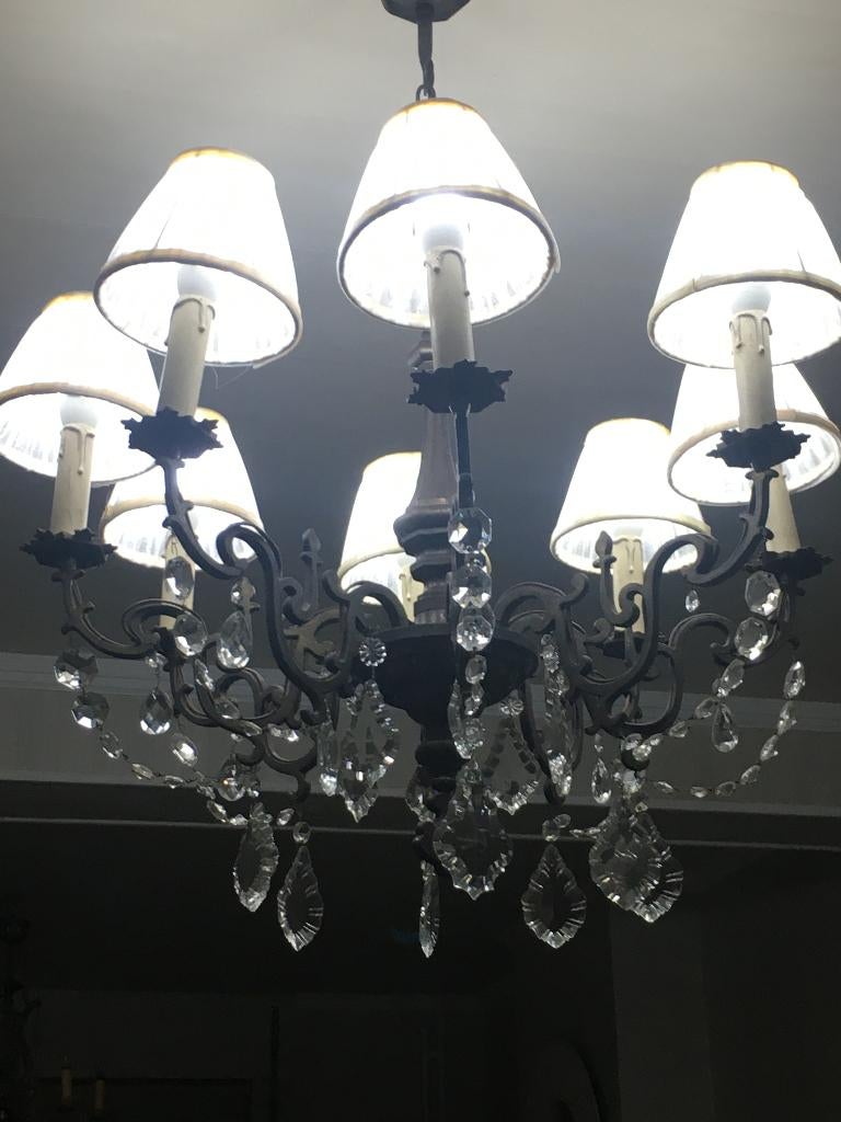 Franse antieke kroonluchter kristal-bronzo, Ophalen, Gebruikt, Glas, Franse stijl