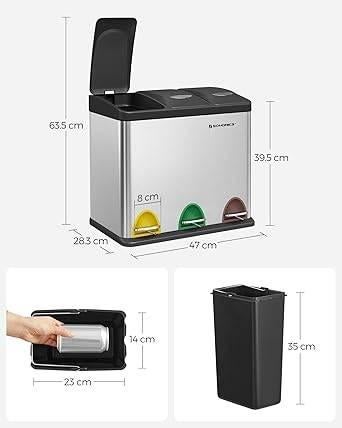 Poubelle de cuisine | poubelle triple, Neuf, À pédale, -, SONGMICS