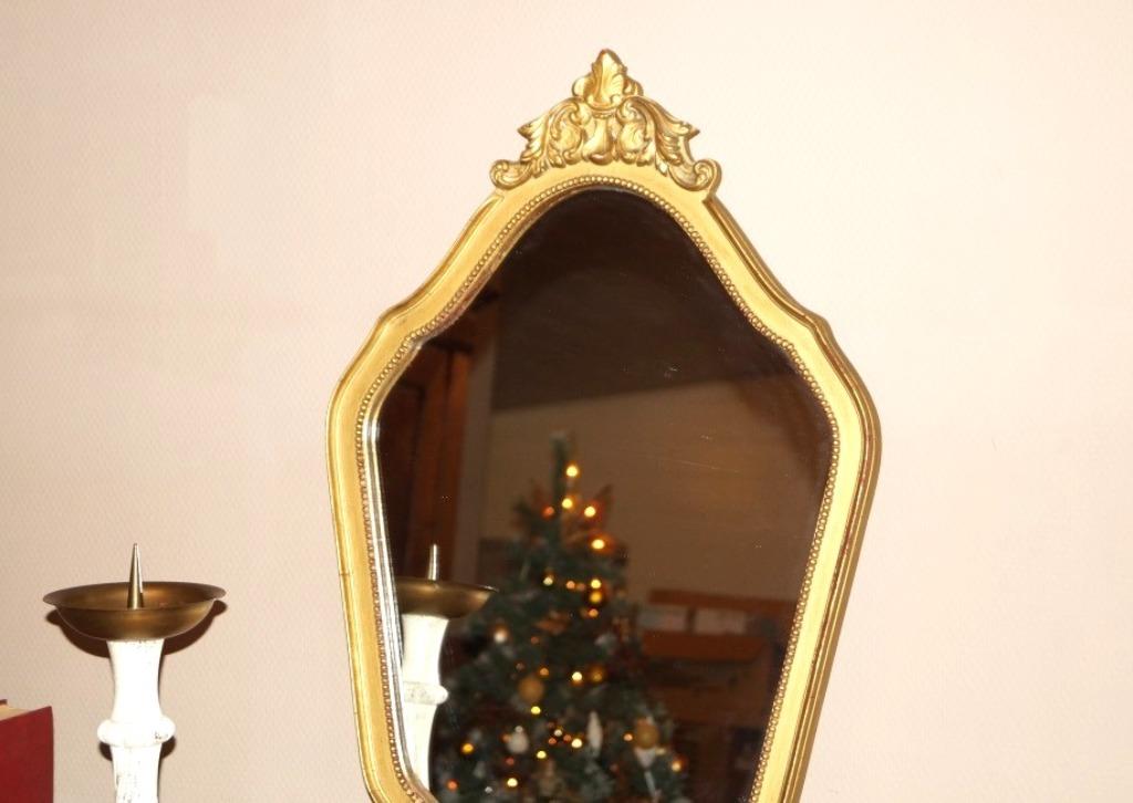 miroir Louis XV doré antique avec écusson H 70cm L 45cm, Enlèvement ou Envoi, Moins de 100 cm, Utilisé, Moins de 50 cm