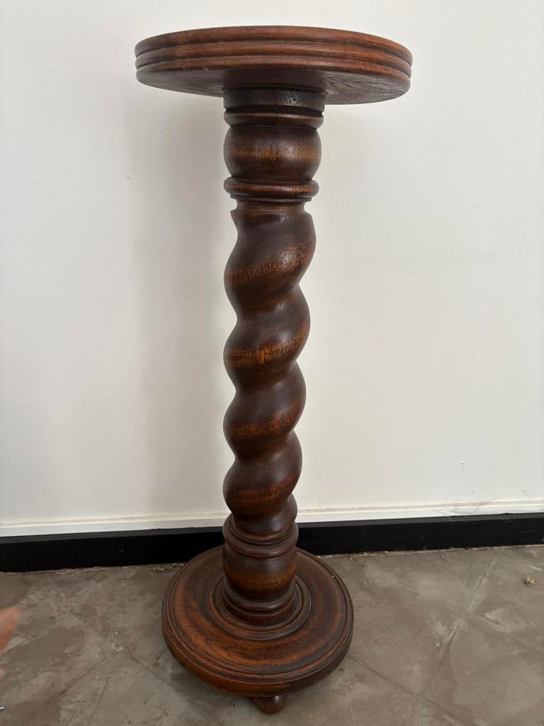 Antiek massief eikenhout piëdestal met getorste voet, Enlèvement, Comme neuf