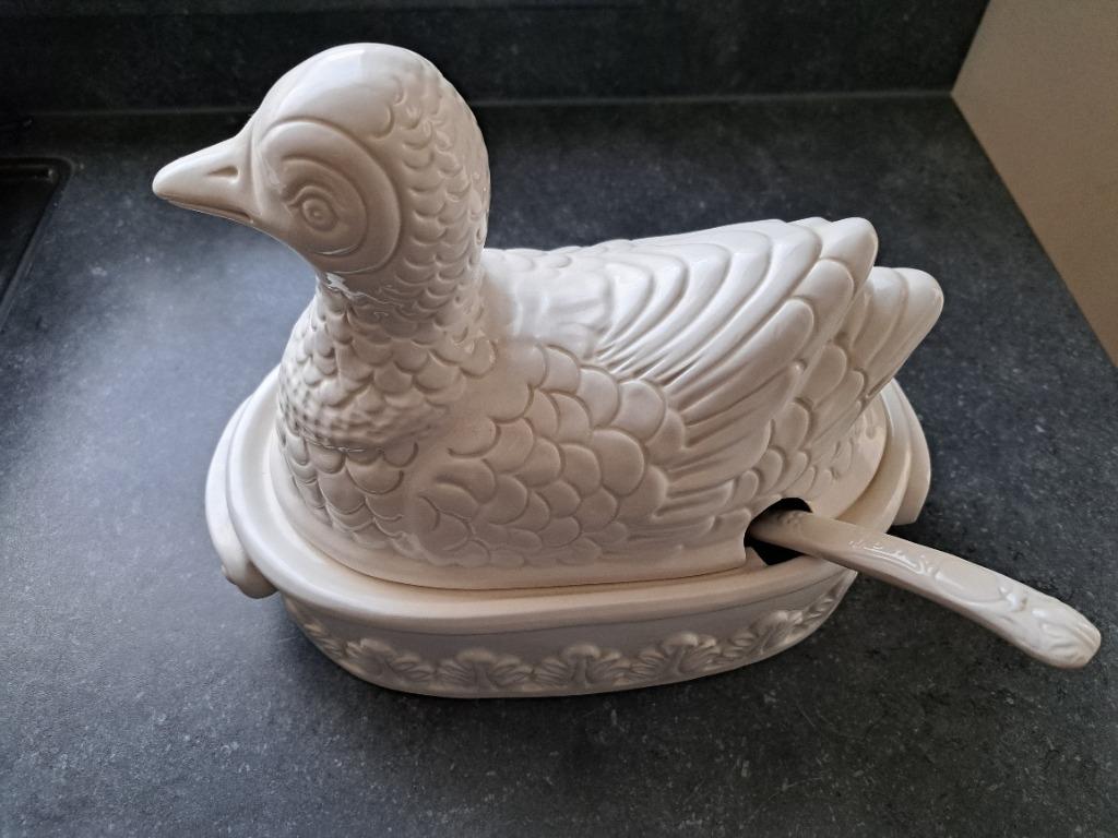 Keramische eend Botervloot/Terrine met Lepel, Ophalen