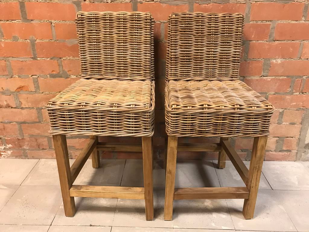 Set van 2 mooie degelijke rieten rotan stoelen barkrukken, Ophalen, Twee, Riet of Rotan, Landelijk