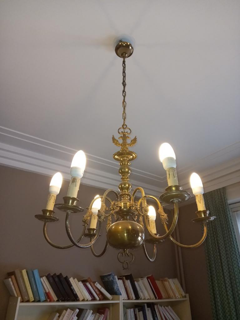 Lustre ancien bronze vieil or Louis XV diamètre 70cm, Antiquités & Art, Enlèvement, Bronze