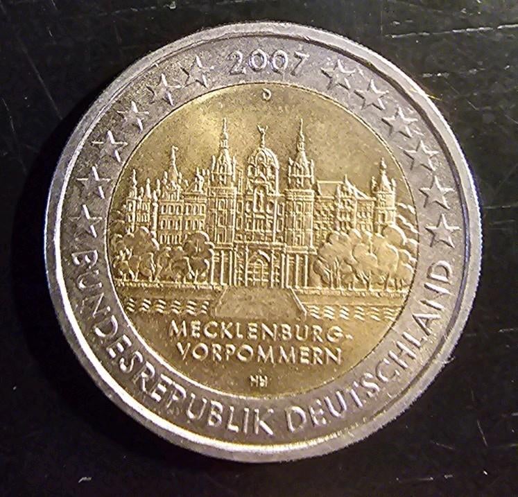 Pièce commémorative de 2 euros Allemagne 2007 Mecklembourg D, Timbres & Monnaies, Monnaies | Europe | Monnaies euro, Monnaie en vrac
