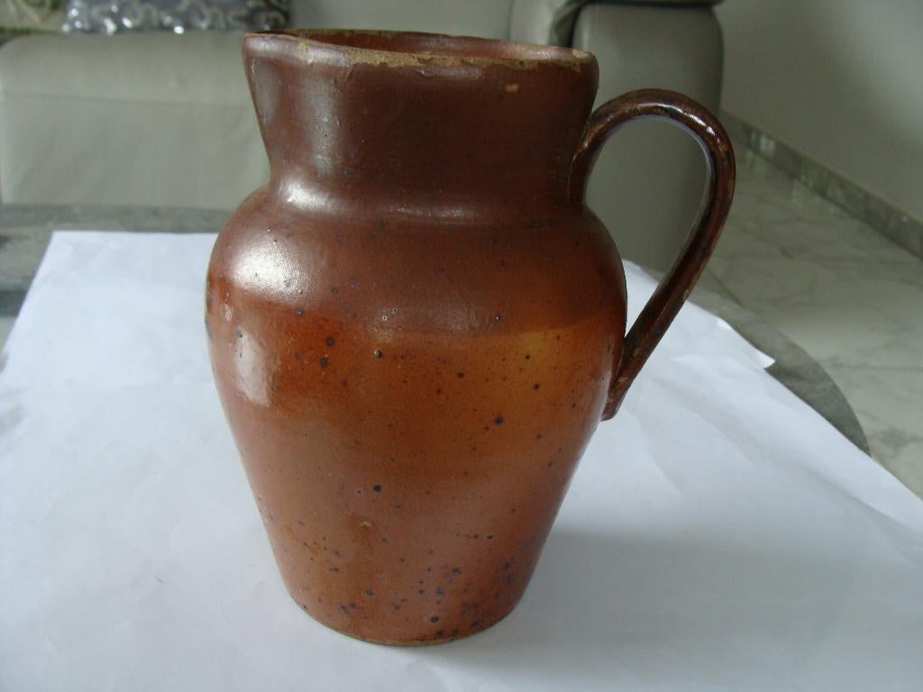 cruche en terre cuite, brun flammé, vintage, Antiquités & Art, Enlèvement ou Envoi