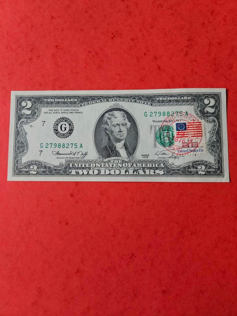 2 dollars USA 1976 jaar postzegel unike, Postzegels en Munten, Bankbiljetten | Amerika, Ophalen of Verzenden, Noord-Amerika, Los biljet