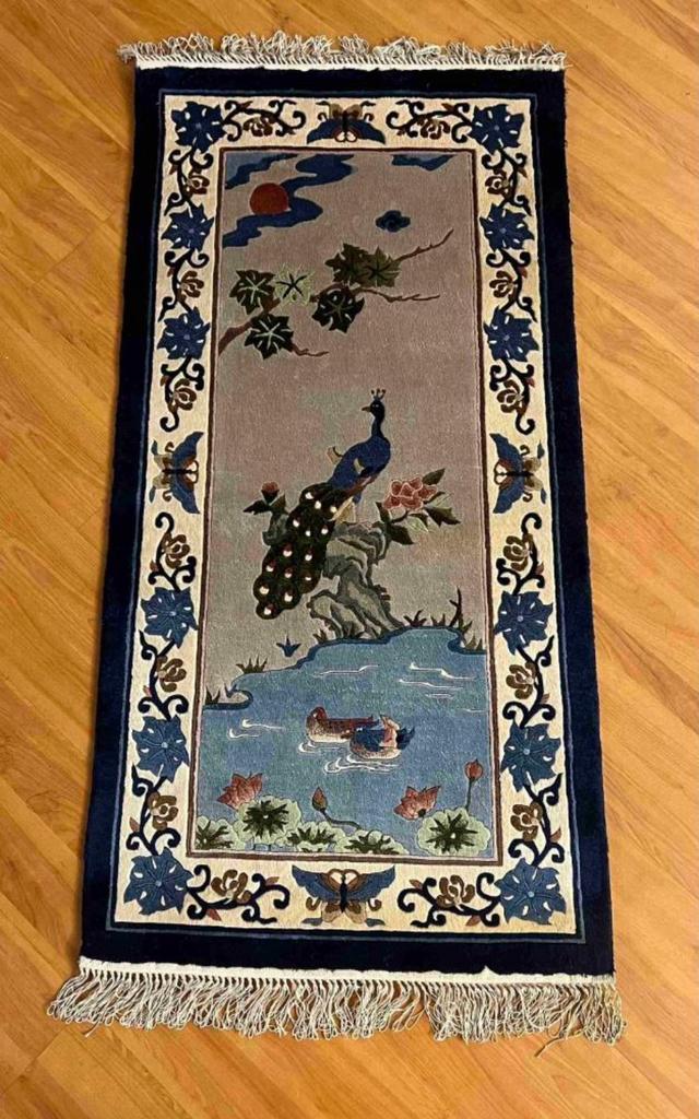 Pine & Crane zijden Chinees tapijt 122/62, Enlèvement ou Envoi, Maison et Meubles