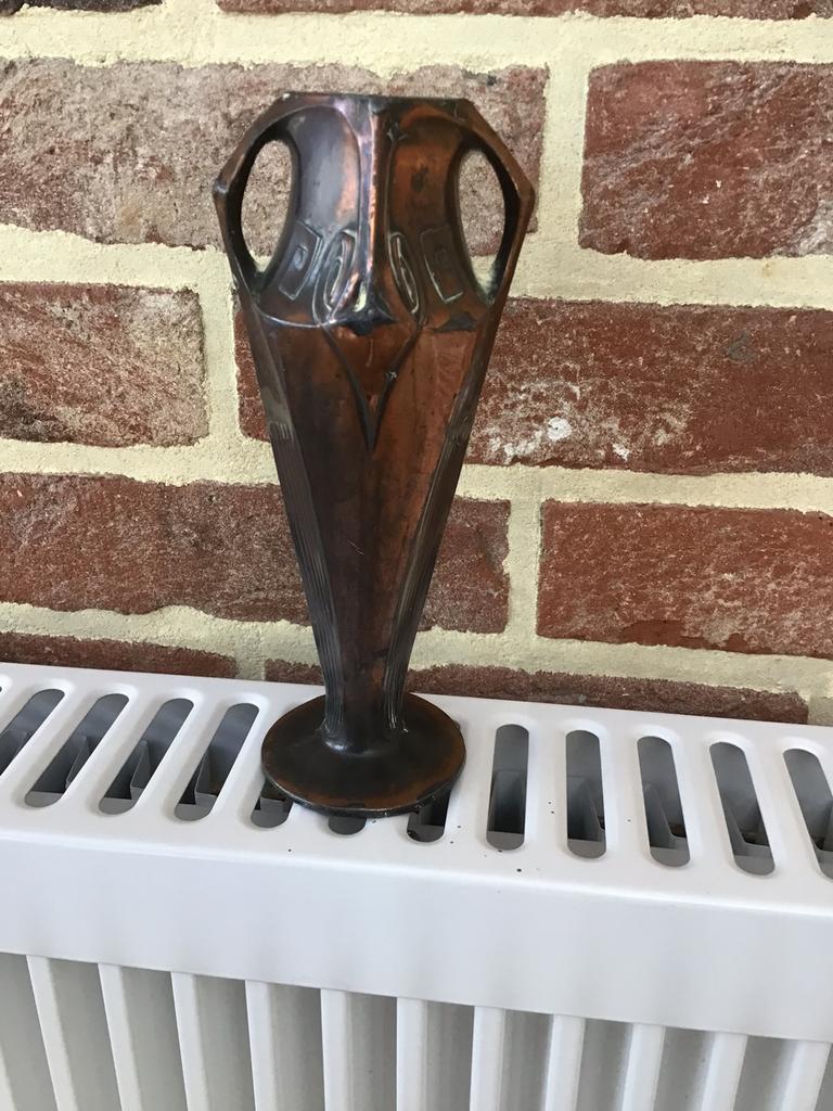 Jugendstil vaas art nouveau verkoperd tin omstreeks 1900, Antiek en Kunst, Ophalen of Verzenden