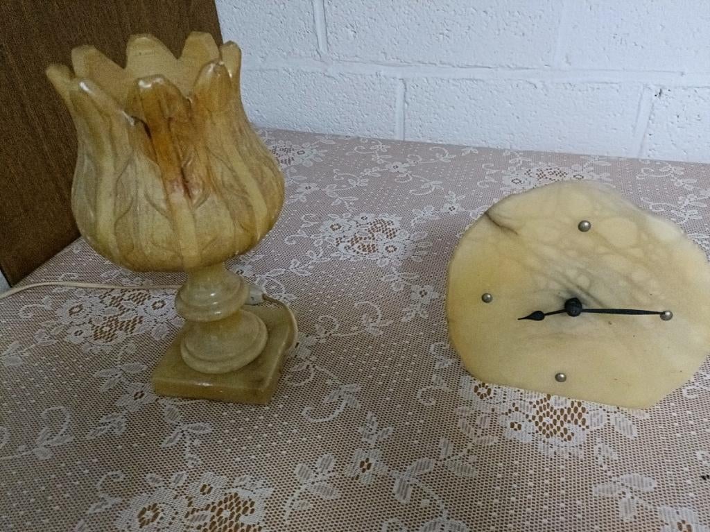 Prachtige Albasten Staanklok - Marmerlook, Antiek en Kunst, Ophalen