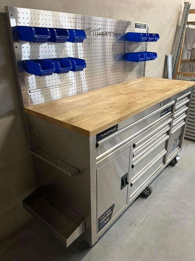 Établi avec plan de travail robuste et paroi arrière, Bricolage & Construction, Nic.debruyne@gmail.com, 170 cm ou plus, Comme neuf