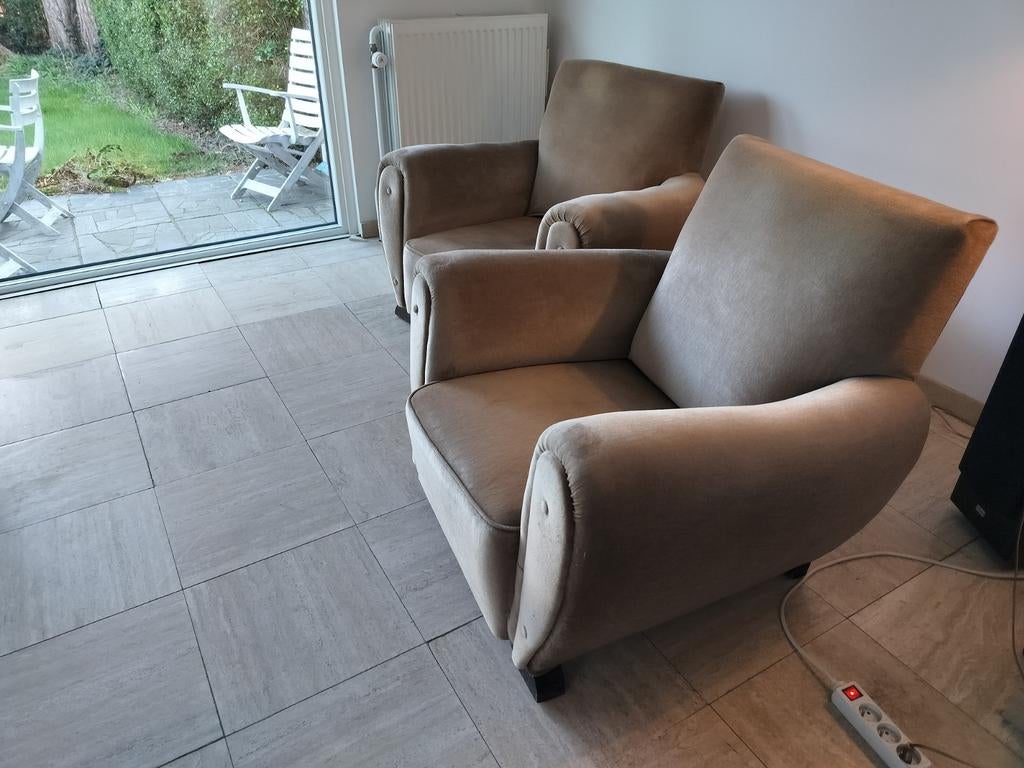 Art-déco fauteuils, 2 stuks, fluwelen stoffering, Ophalen, Gebruikt, Stof, Art déco