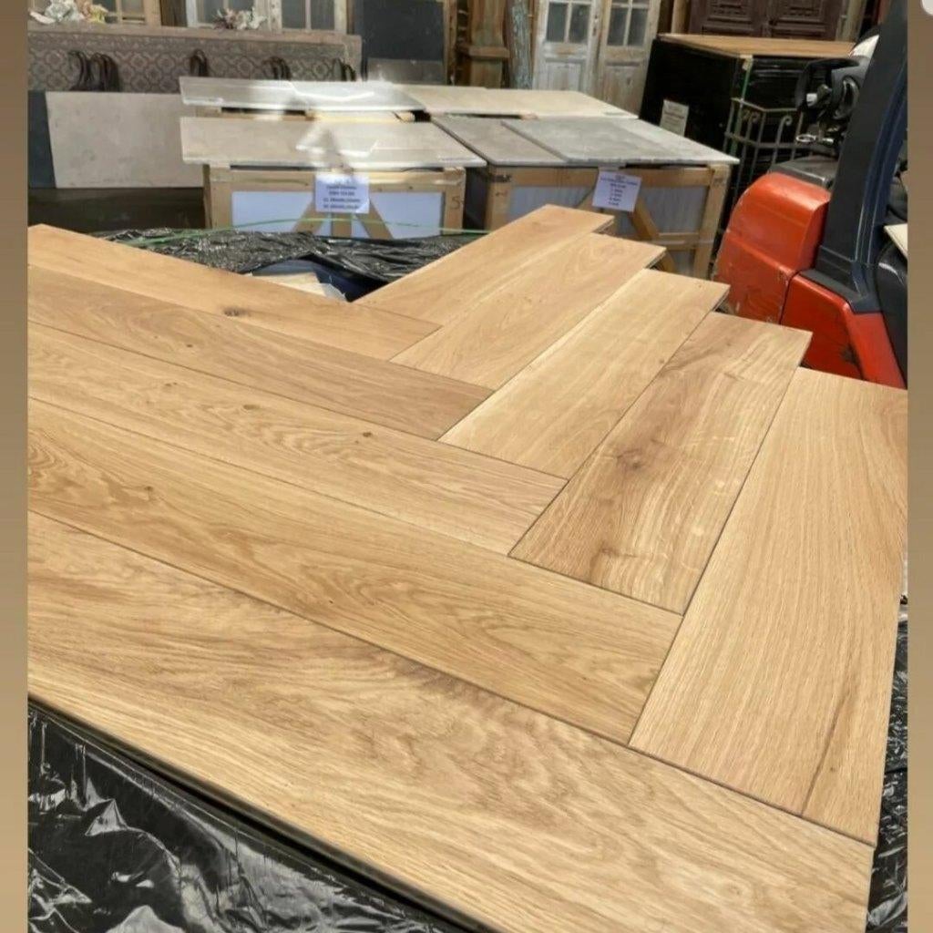 WEEKAANBIEDING! Eiken visgraat parket kant en klaar geolied, Ophalen of Verzenden, Nieuw, Overige vormen, Binnen