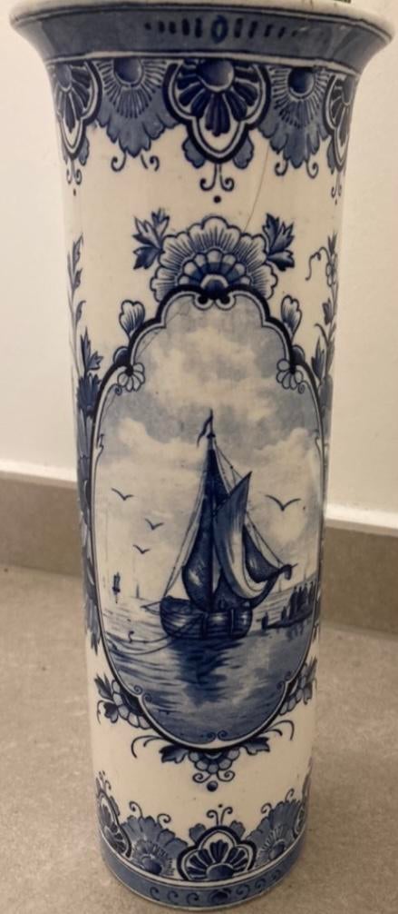 Originele Delfs blauwe vaas handgeschilderd met stempel, Ophalen of Verzenden