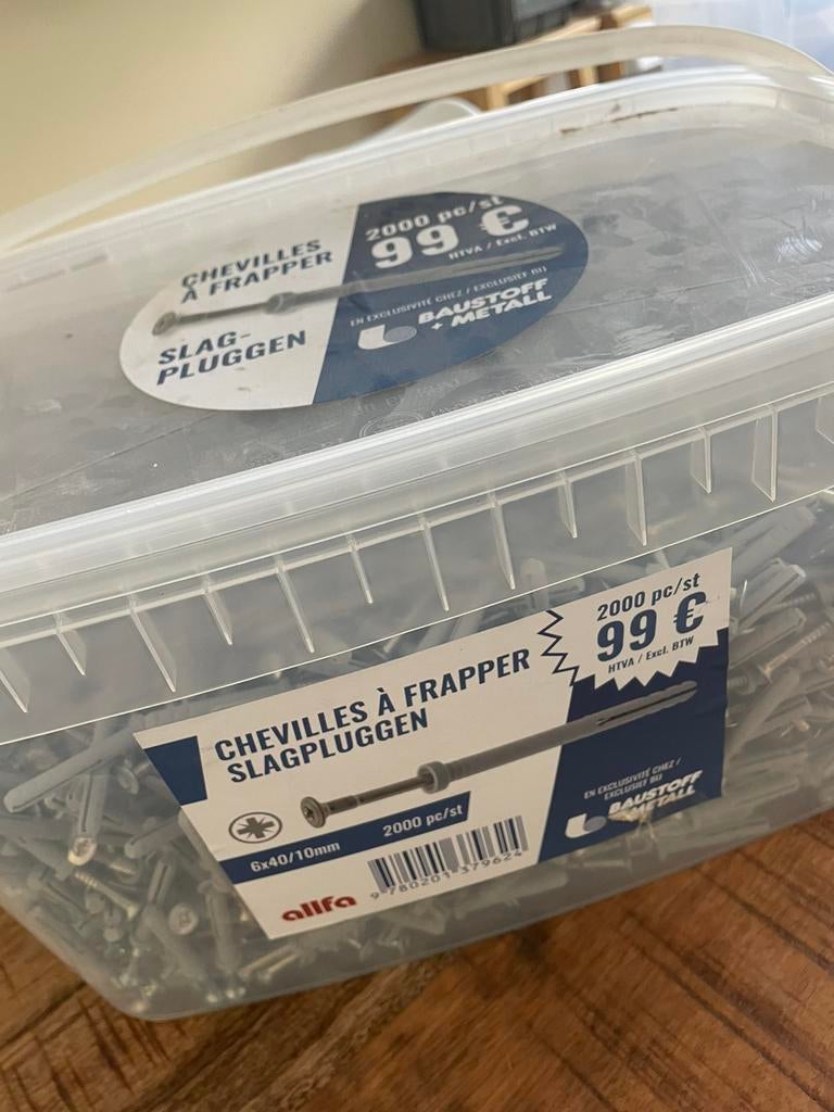 Chevilles a frapper 6x40 (+/- 2000 pieces), Doe-het-zelf en Bouw, IJzerwaren en Bevestigingsmiddelen, Ophalen, Nieuw, Minder dan 50 mm