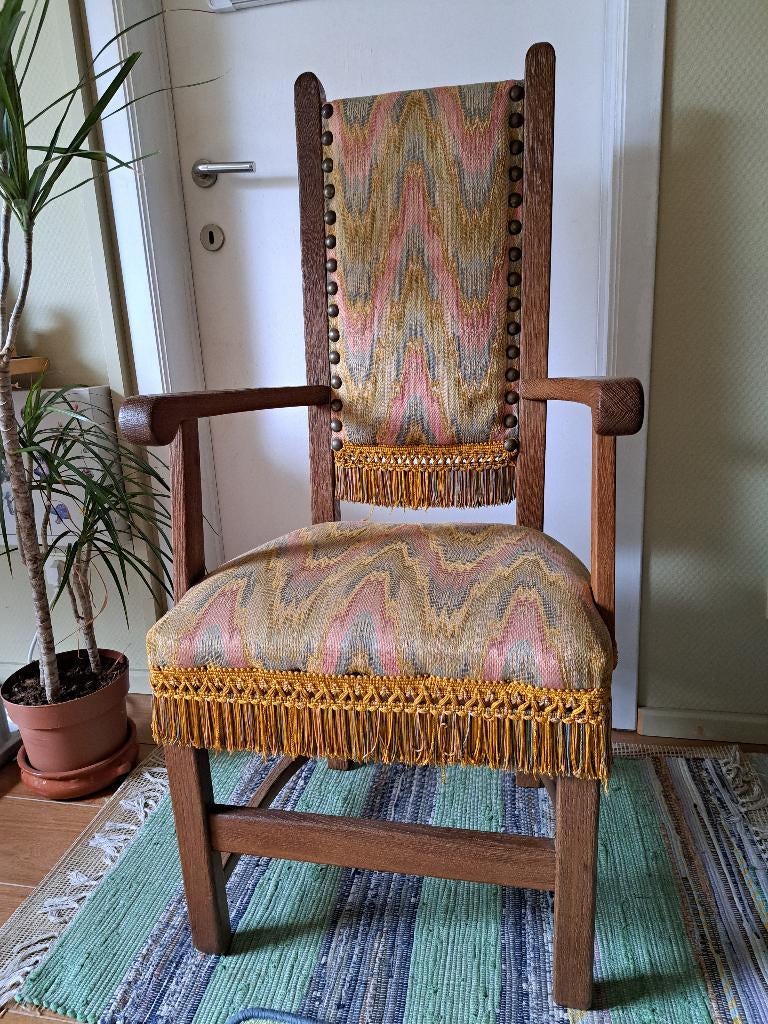 Eiken stoelen met geweven stof, Huis en Inrichting, Stoelen, Ophalen, Overige kleuren, Zo goed als nieuw, Stof