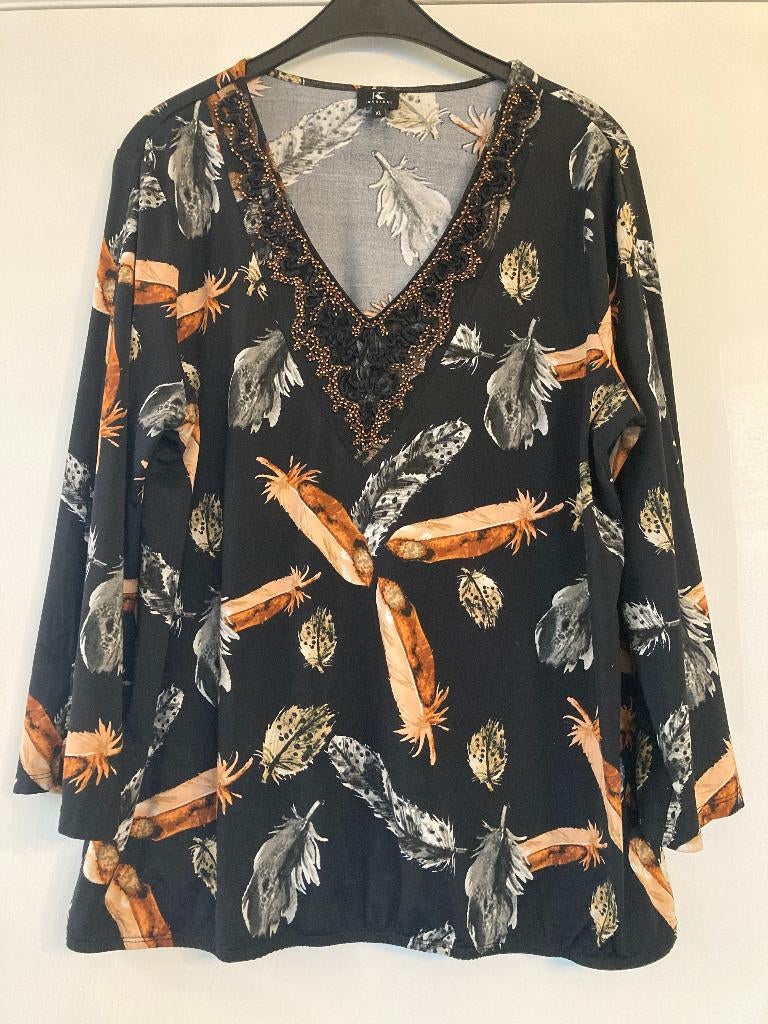 Bloesje met verenprint - K-Design - maat XL, K-design, Enlèvement ou Envoi, Porté, Taille 46/48 (XL) ou plus grande