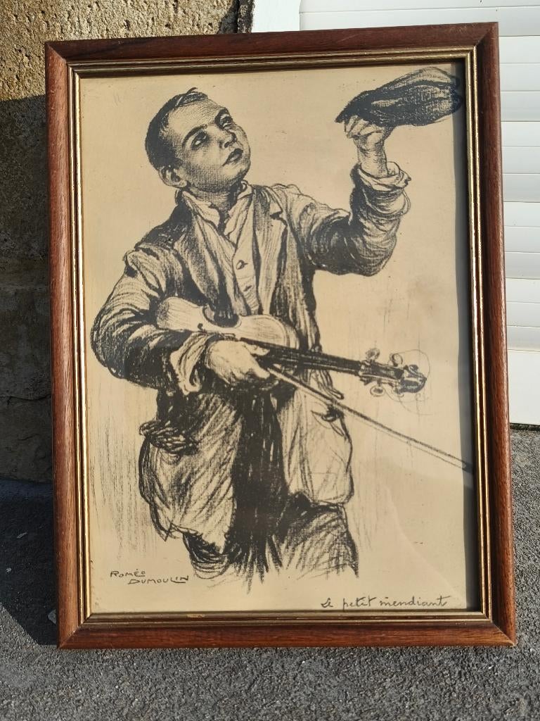 lithographie le petit mendiant signe romeo dumoulin, Antiquités & Art, Enlèvement ou Envoi
