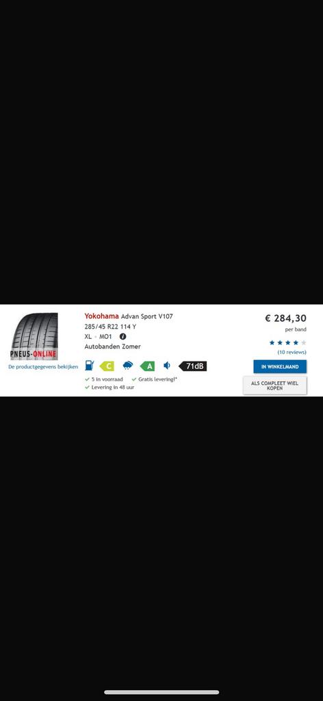 Yokohama Advan sport v107*285/45/22*325/40/22, Auto-onderdelen, Banden en Velgen, Gebruikt, 325 mm, Overige maten, Ophalen of Verzenden