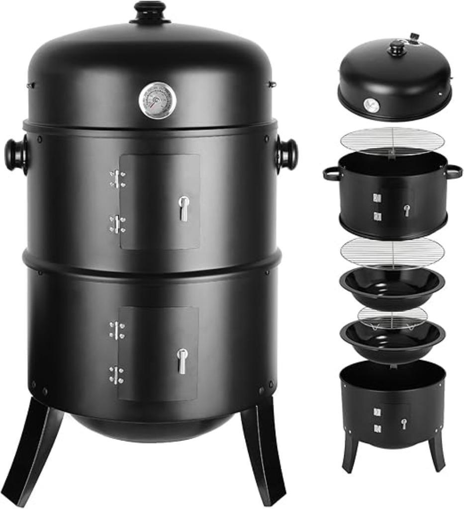 Rookoven 3-in-1 houtskool grill rookton + deksel thermometer, Ophalen, Nieuw