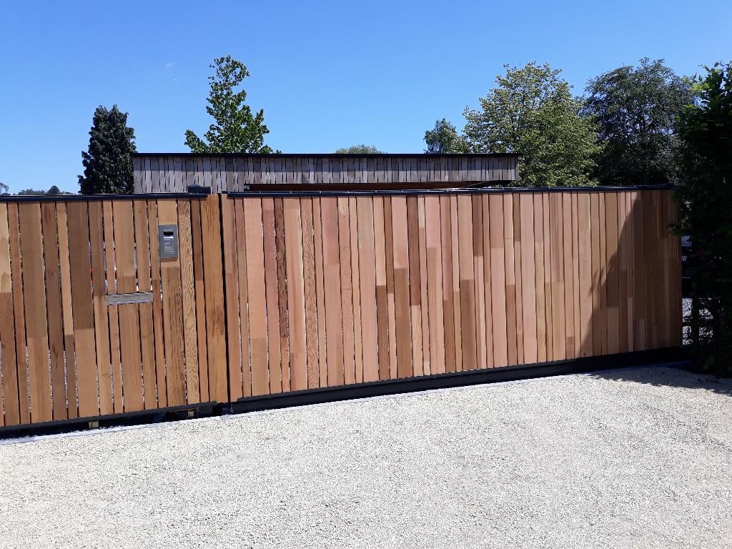 Metalen poort, aluminium met houten afwerking, Tuin en Terras, Nieuw, Ophalen of Verzenden, /, /