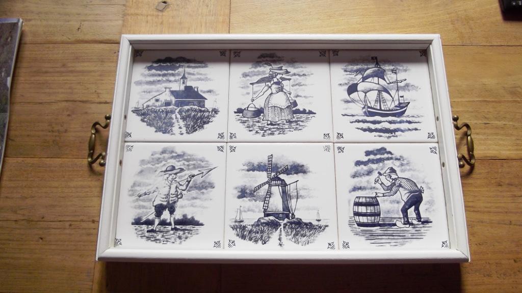 Blauw-Wit Kunst Dienblad - koperen handvaten, Ophalen of Verzenden, Koper