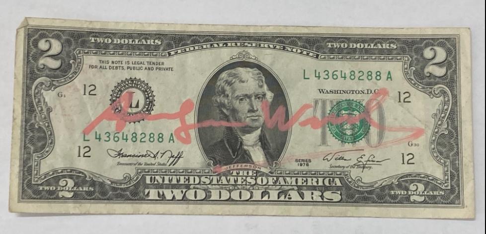 Billet signé Andy Warhol. Vendu avec certificat, Enlèvement ou Envoi