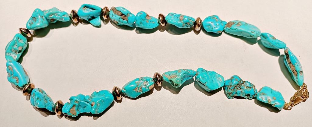 Collier de pépites naturelles de turquoise NEUF, 45 cm, Neuf, Pierre ou Minéral, Enlèvement ou Envoi, Avec pierre précieuse