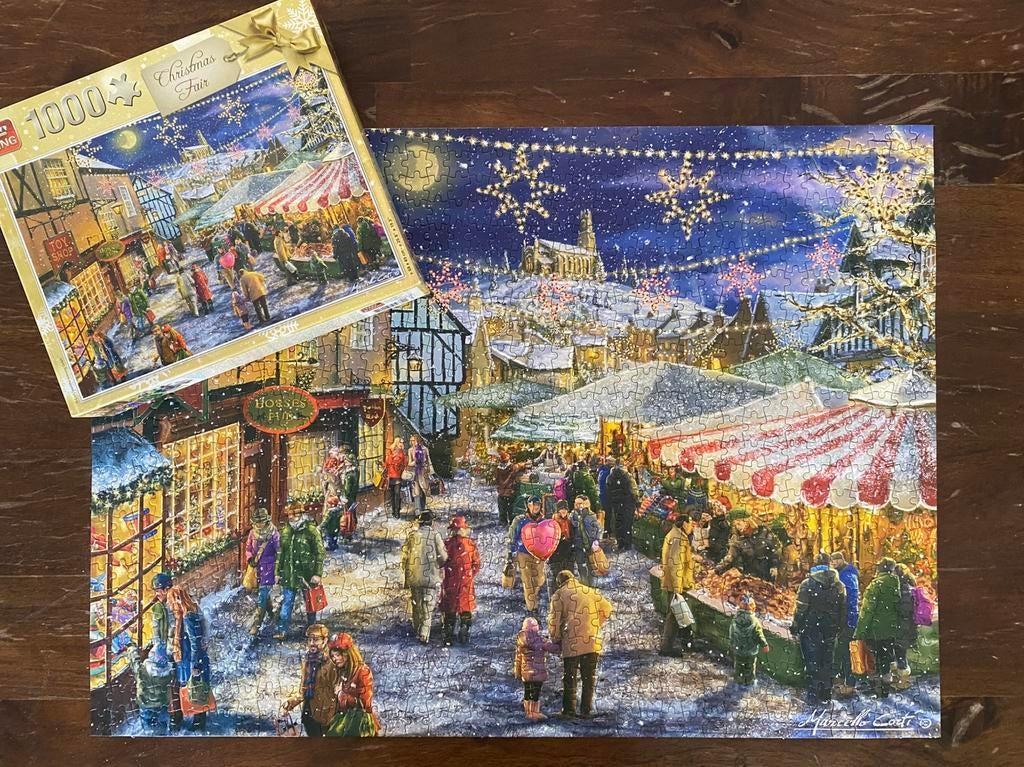 King Christmas Fair kerstpuzzel, 1000 st, Ophalen of Verzenden, 500 t/m 1500 stukjes, Gebruikt, Legpuzzel