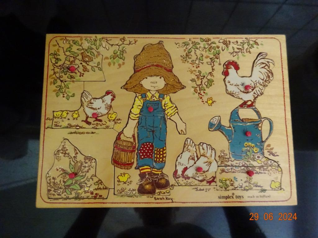 Vintage houten knopjes puzzel Sarah Kay Simplex Toys Holland, Kinderen en Baby's, Ophalen of Verzenden