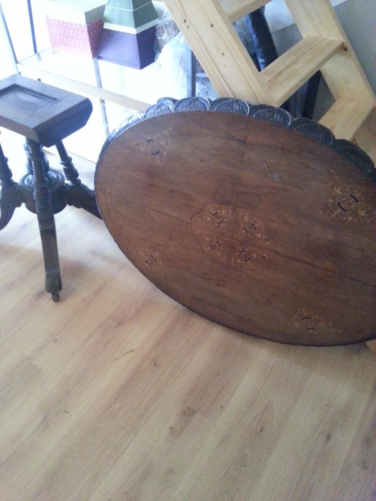 Table acajou ovale en marqueterie repliable, Antiquités & Art, Enlèvement