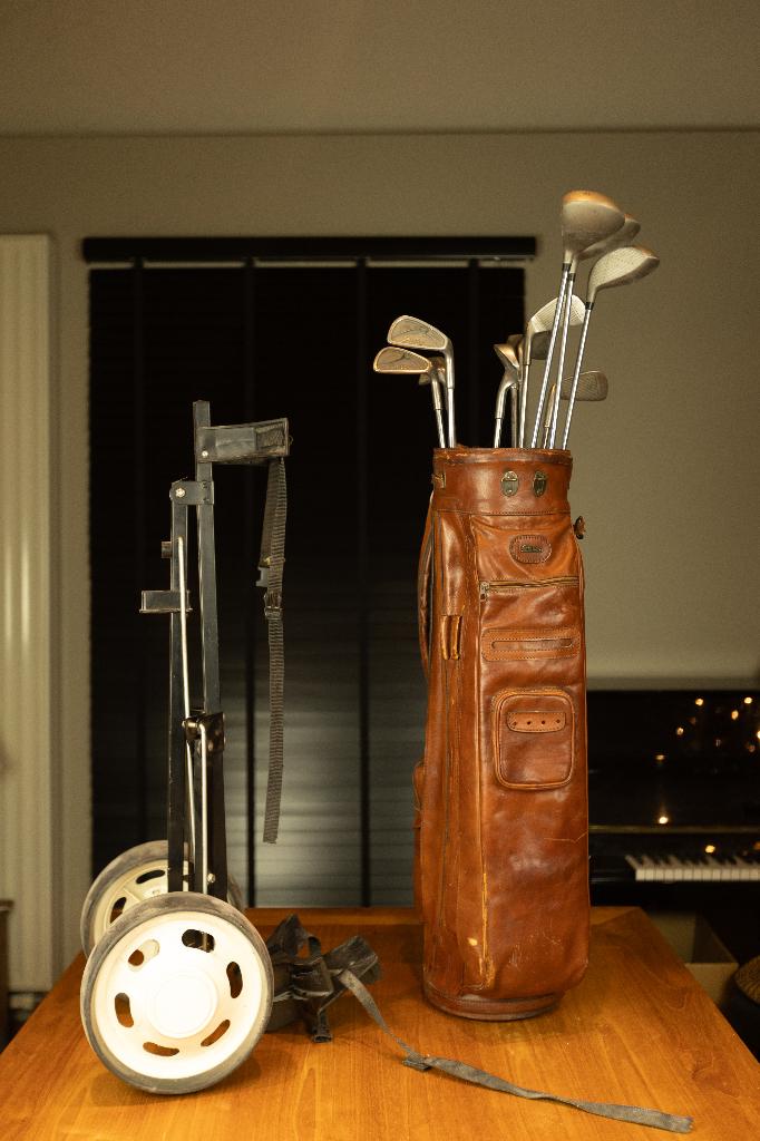 sac de golf en cuir vintage charriot et set de club compris, Sports & Fitness, Golf, Utilisé, Set, Autres marques, Enlèvement